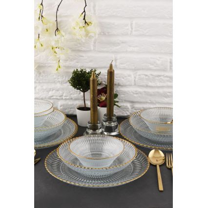 12-osaline söögikomplekt, läbipaistev/kuldne, klaasist