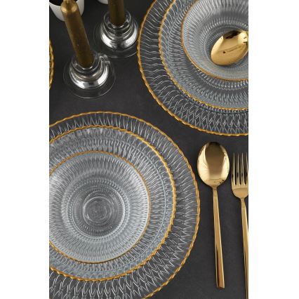 12-osaline söögikomplekt, läbipaistev/kuldne, klaasist