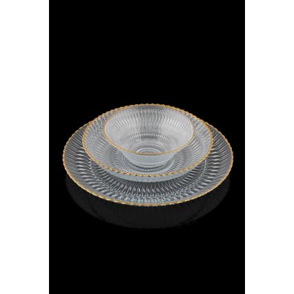 12-osaline söögikomplekt, läbipaistev/kuldne, klaasist