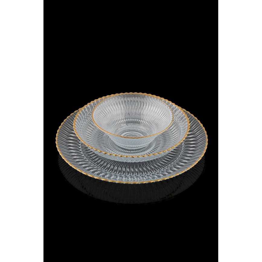 12-osaline söögikomplekt, läbipaistev/kuldne, klaasist