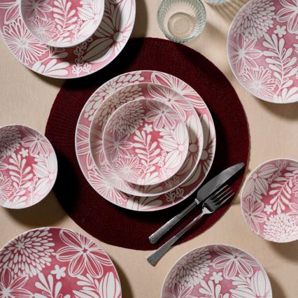 18-osaline portselanist sööginõude komplekt, punane/valge