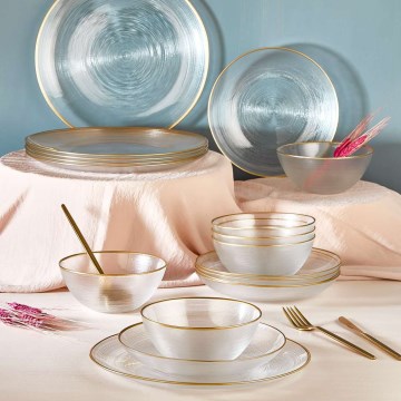 18-osaline söögikomplekt, klaasist, läbipaistev/kuldne