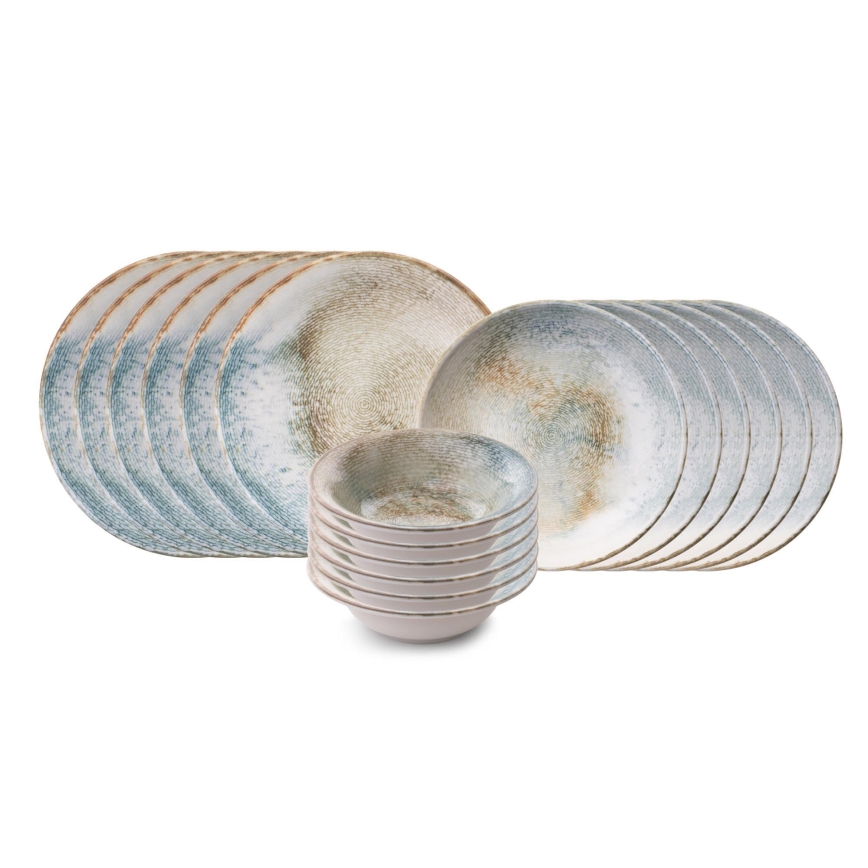 18-osaline värviline portselanist söögikomplekt