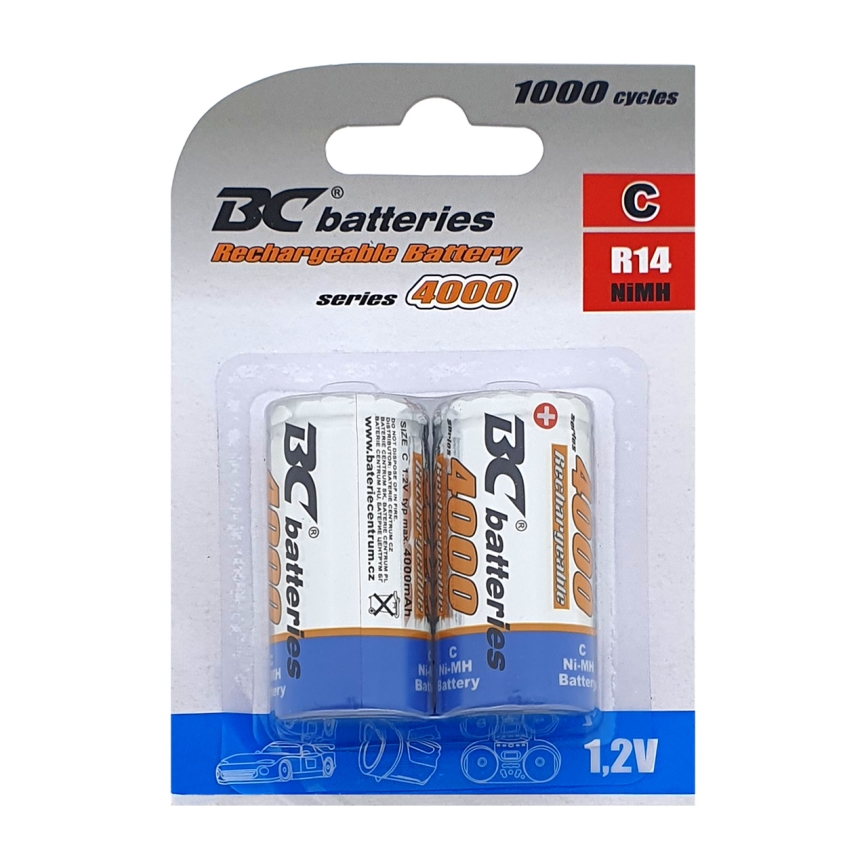2 tk Laetav patarei NiMH C 4000 mAh 1,2V