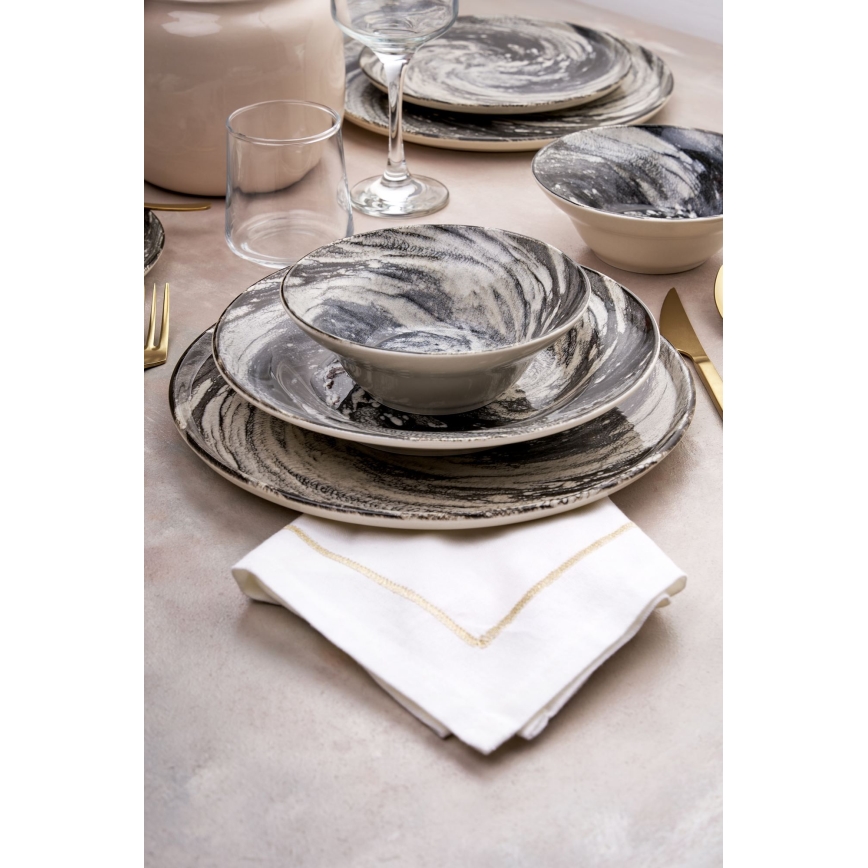 24-osaline keraamiline söögikomplekt, must/beež
