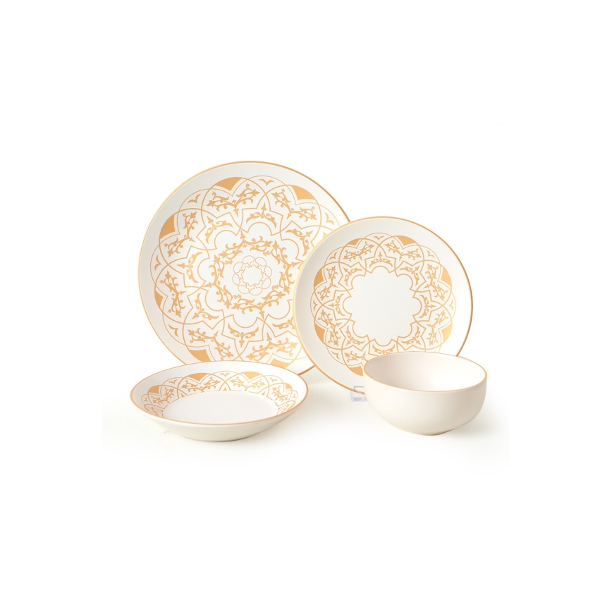 24-osaline keraamiline söögikomplekt, valge/kuldne