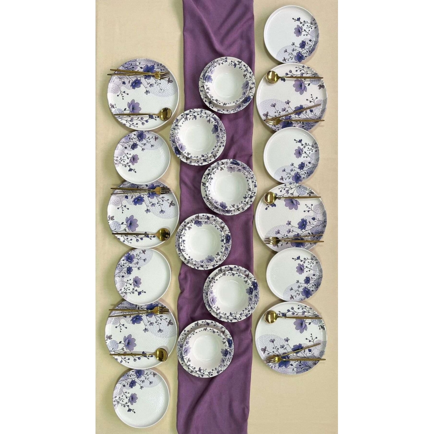 24-osaline keraamiline söögikomplekt, valge/lilla