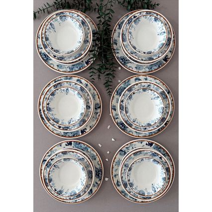 24-osaline keraamiline söögikomplekt valge/sinine/pruun