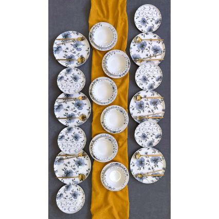 24-osaline keraamiline sööginõude komplekt, valge/sinine