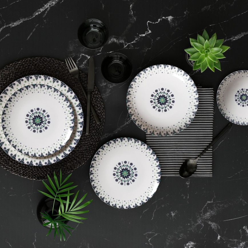 24-osaline lauanõude komplekt, valge/sinine, portselanist