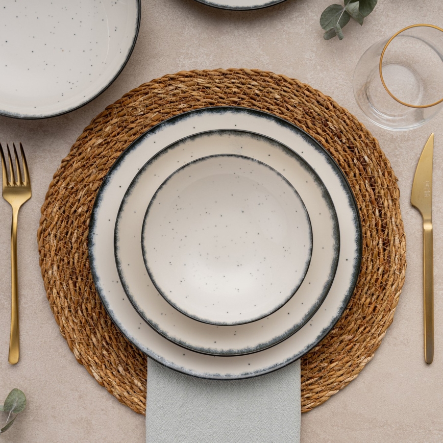 24-osaline lauanõude komplekt — valge/must/portselan