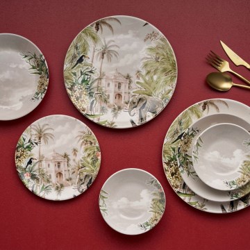 24-osaline mitmevärviline keraamiline söögikomplekt