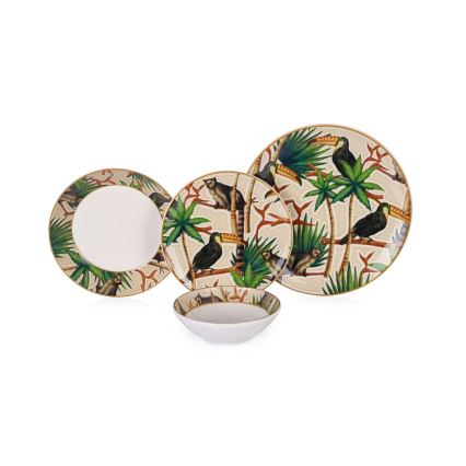 24-osaline mitmevärviline keraamiline söögikomplekt