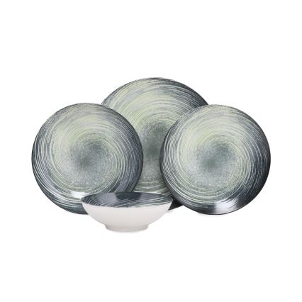 24-osaline portselanist söögikomplekt, roheline/must