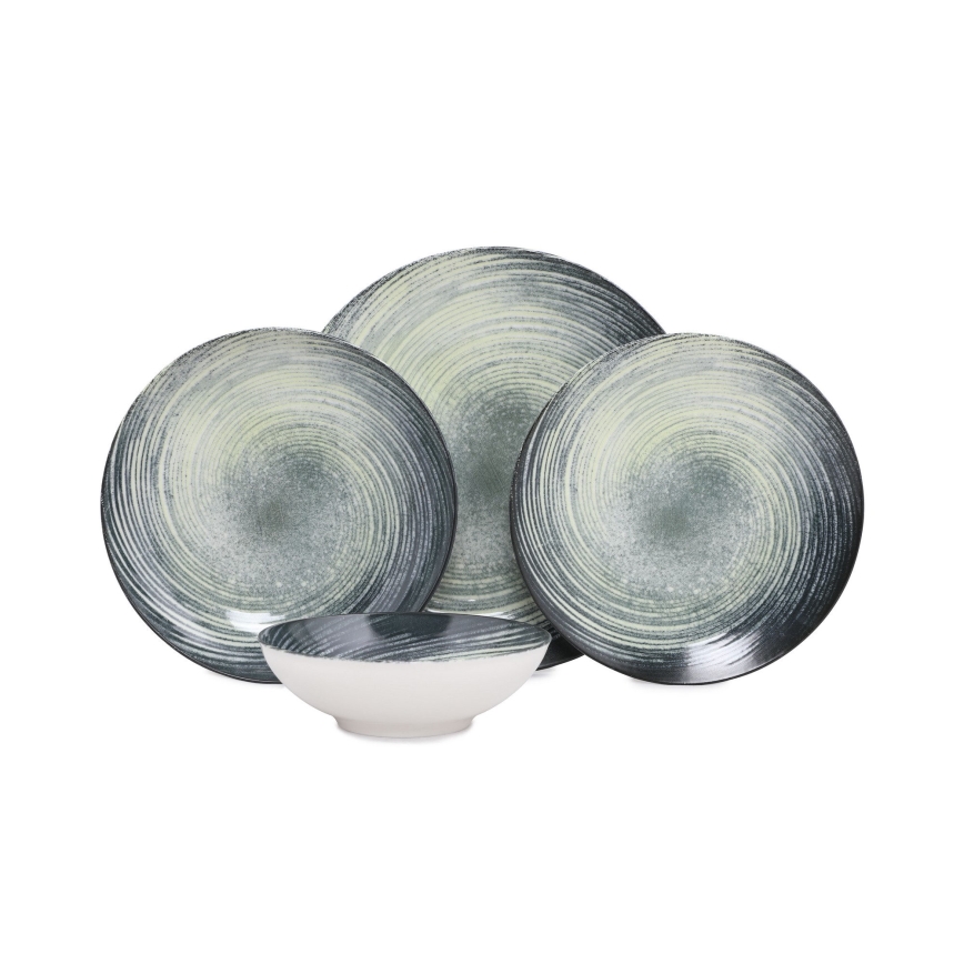 24-osaline portselanist söögikomplekt, roheline/must