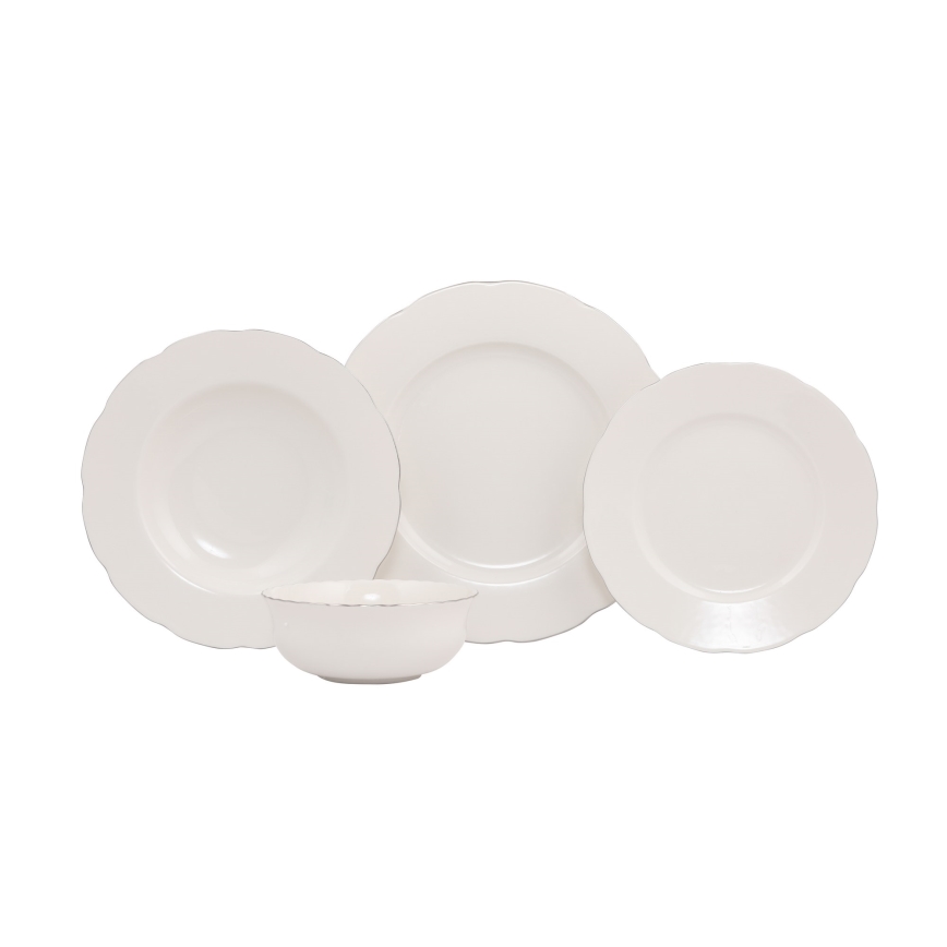 24-osaline portselanist söögikomplekt, valge/hõbedane