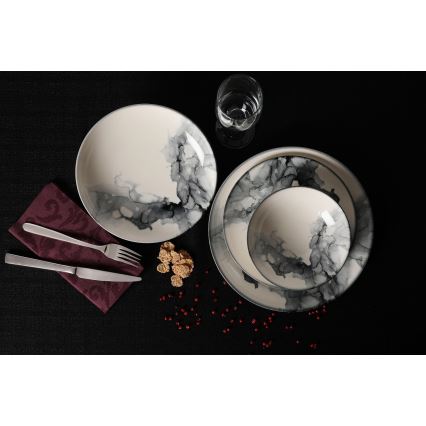 24-osaline portselanist söögikomplekt, valge/must