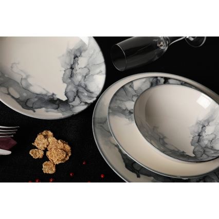 24-osaline portselanist söögikomplekt, valge/must