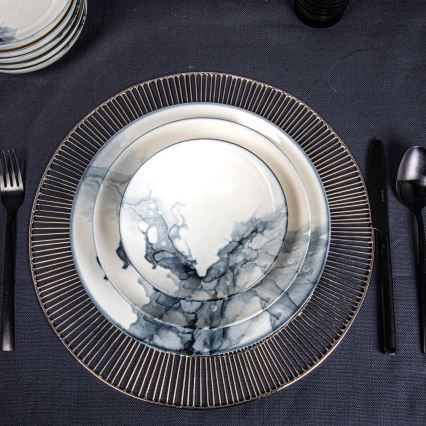 24-osaline portselanist söögikomplekt, valge/must