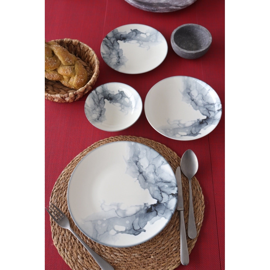 24-osaline portselanist söögikomplekt, valge/must