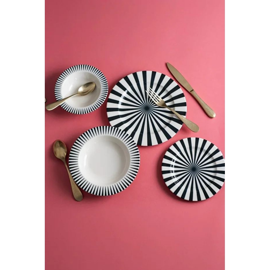 24-osaline portselanist söögikomplekt, valge/must