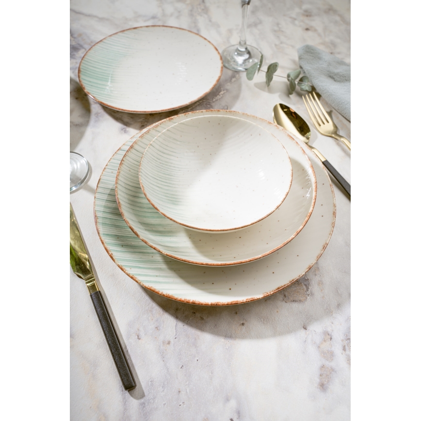 24-osaline portselanist söögikomplekt, valge/roheline