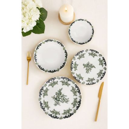 24-osaline portselanist söögikomplekt, valge/roheline
