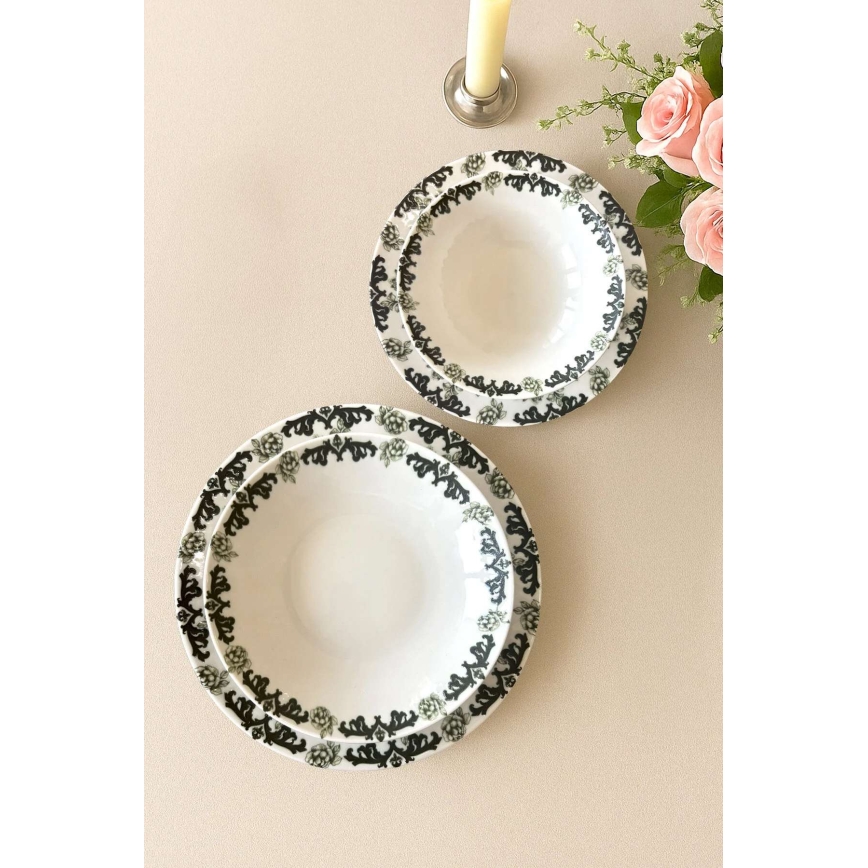 24-osaline portselanist söögikomplekt, valge/roheline