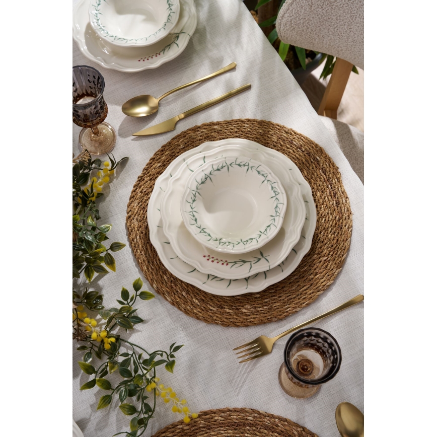 24-osaline portselanist söögikomplekt, valge/roheline