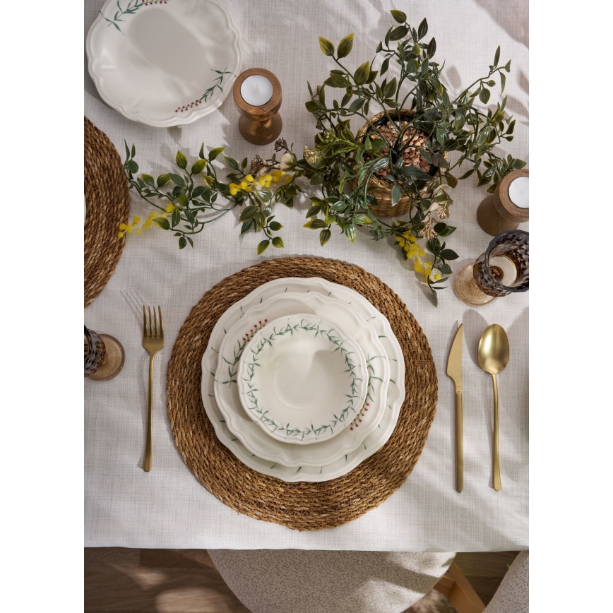 24-osaline portselanist söögikomplekt, valge/roheline