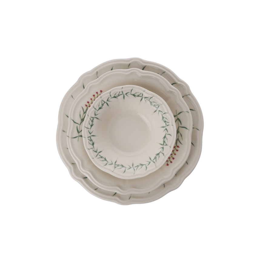 24-osaline portselanist söögikomplekt, valge/roheline