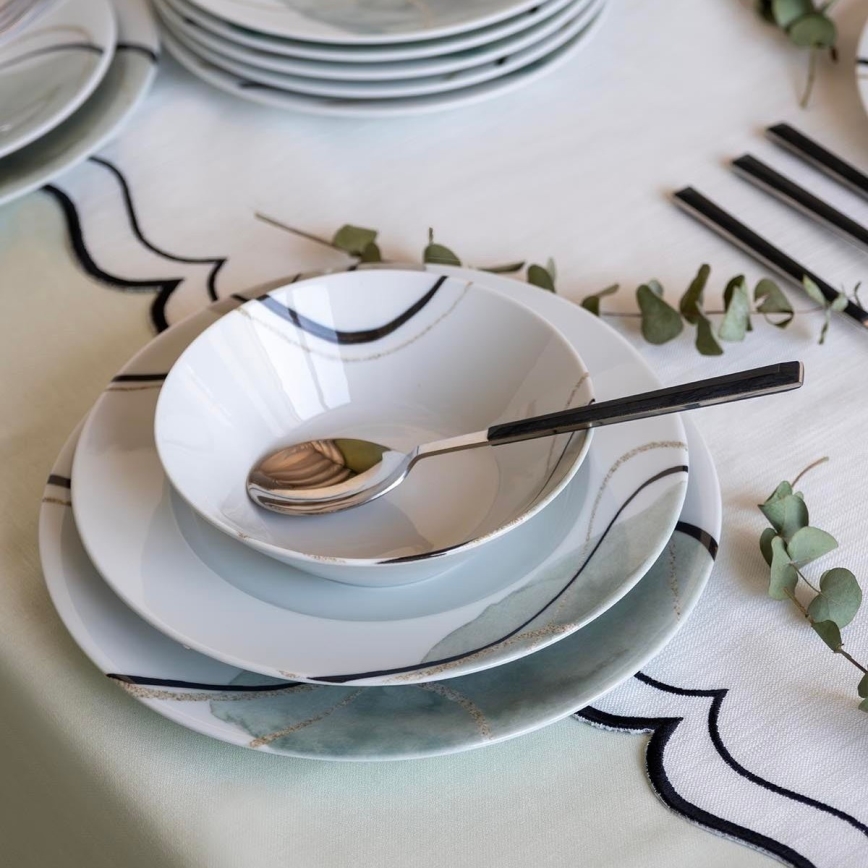 24-osaline söögikomplekt, hall/roheline, portselanist