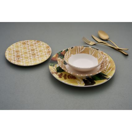 24-osaline söögikomplekt kollane/roheline/valge/keraamika