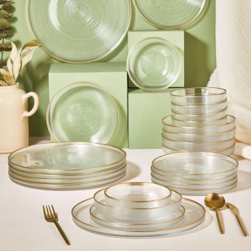 24-osaline söögikomplekt läbipaistev/kuldne/klaas