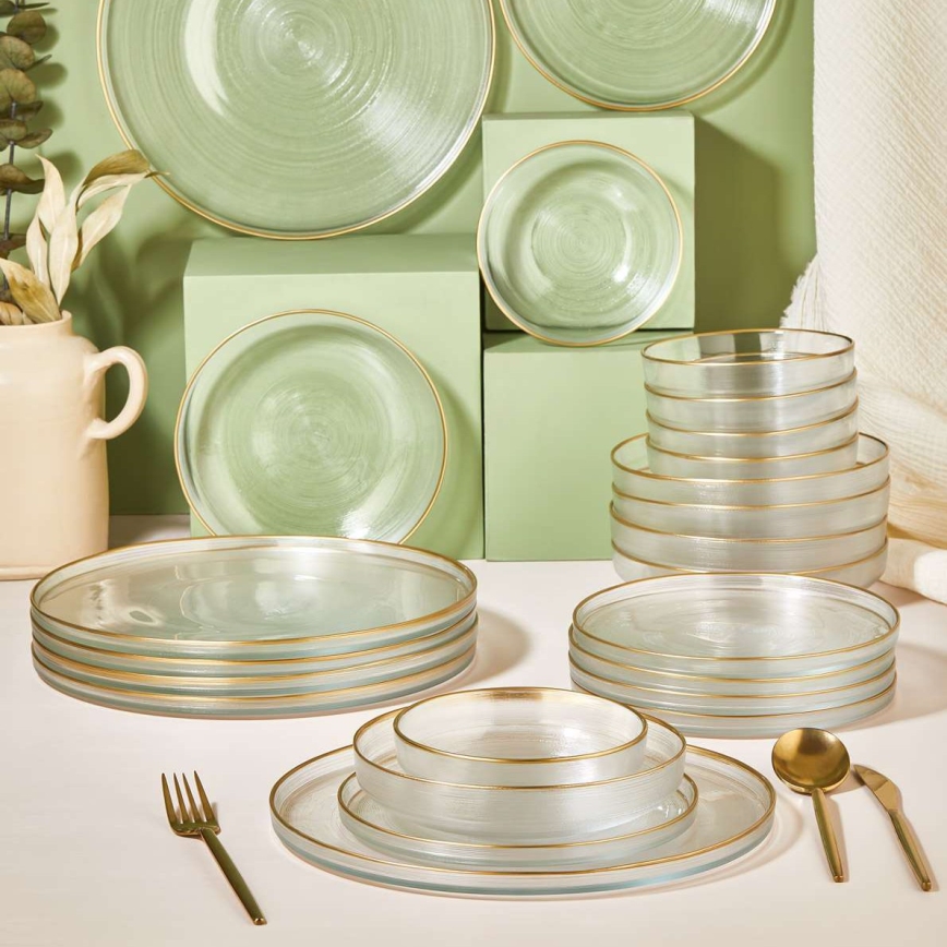24-osaline söögikomplekt läbipaistev/kuldne/klaas