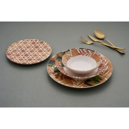 24-osaline söögikomplekt, oranž/roheline, keraamikast