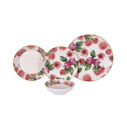 24-osaline söögikomplekt punane/valge/roheline/keraamika