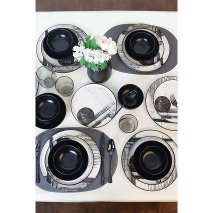 24-osaline söögikomplekt valge/must/keraamika