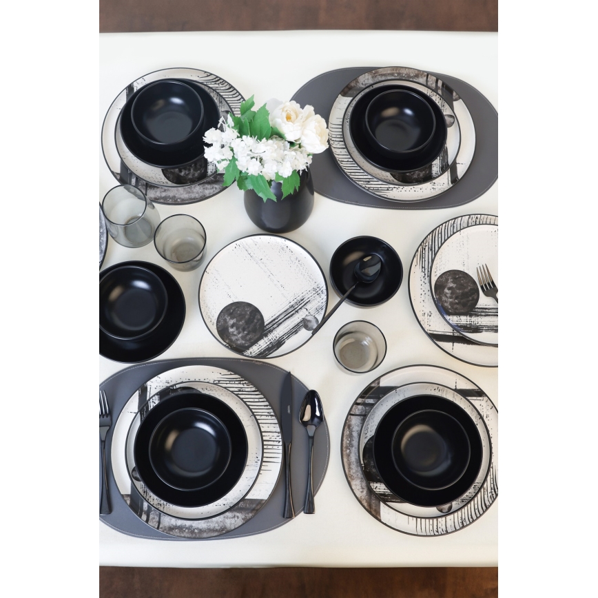 24-osaline söögikomplekt valge/must/keraamika