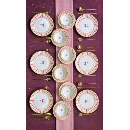 24-osaline söögikomplekt, valge/roosa/kuldne, keraamiline