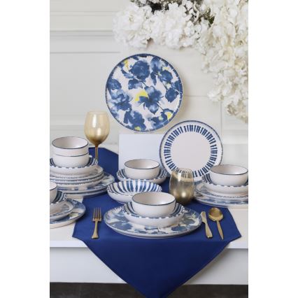 24-osaline söögikomplekt, valge/sinine/kivikeraamika