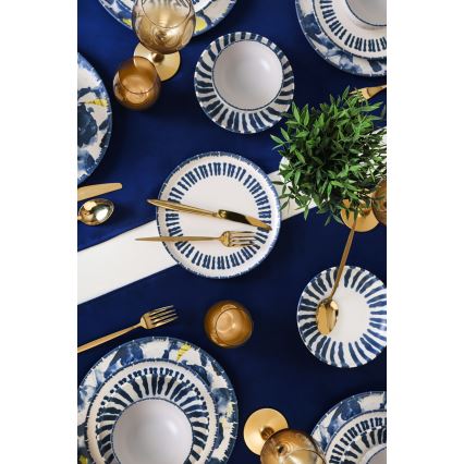 24-osaline söögikomplekt, valge/sinine/kivikeraamika