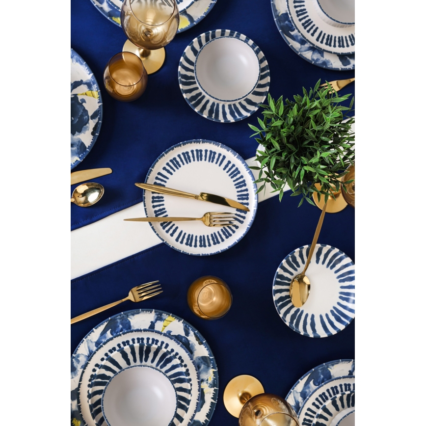 24-osaline söögikomplekt, valge/sinine/kivikeraamika