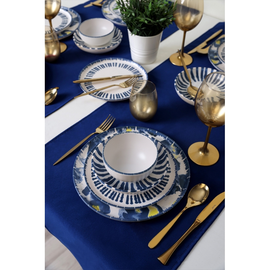 24-osaline söögikomplekt, valge/sinine/kivikeraamika