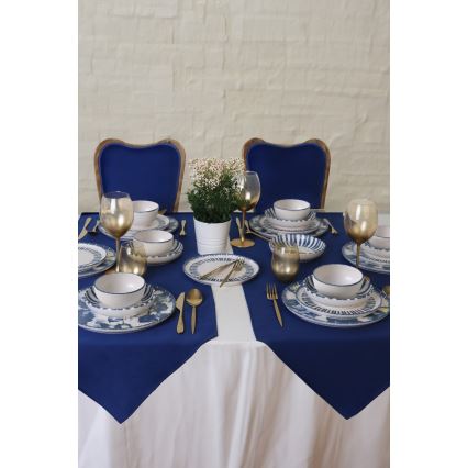 24-osaline söögikomplekt, valge/sinine/kivikeraamika