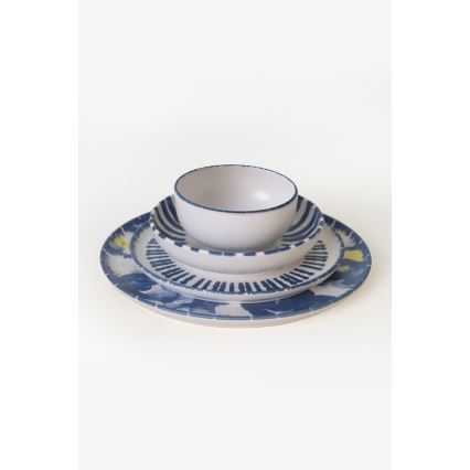 24-osaline söögikomplekt, valge/sinine/kivikeraamika