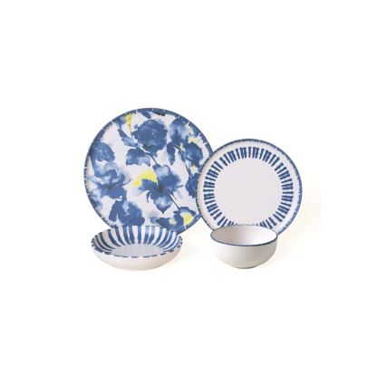 24-osaline söögikomplekt, valge/sinine/kivikeraamika