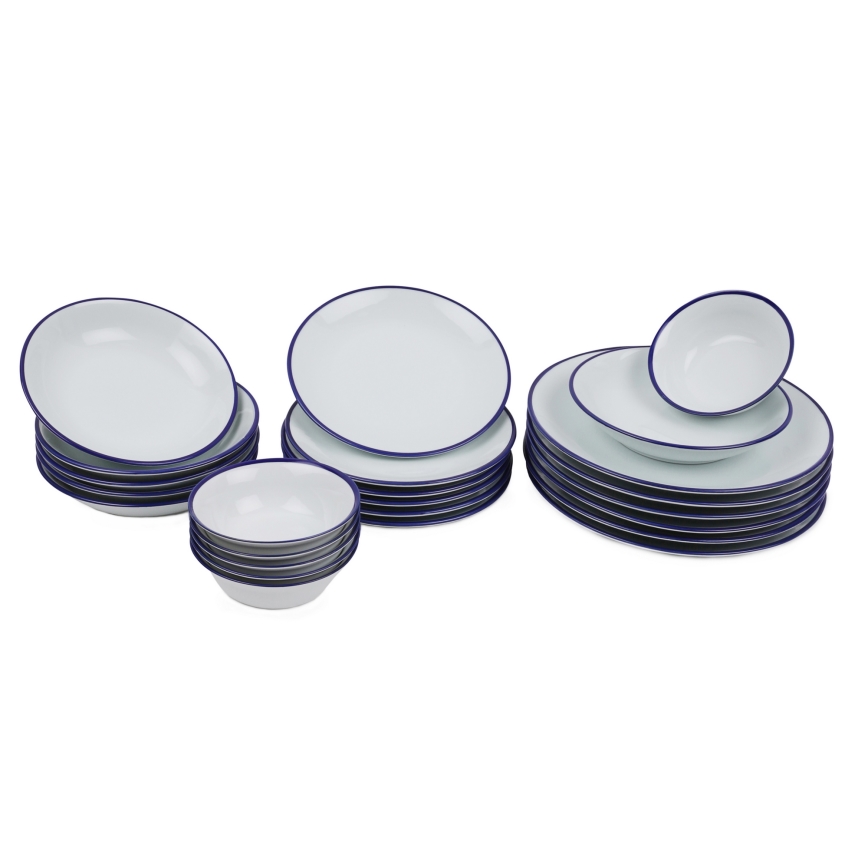 24-osaline söögikomplekt, valge/sinine, portselanist