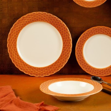 24-osaline sööginõude komplekt, valge/oranž, portselan