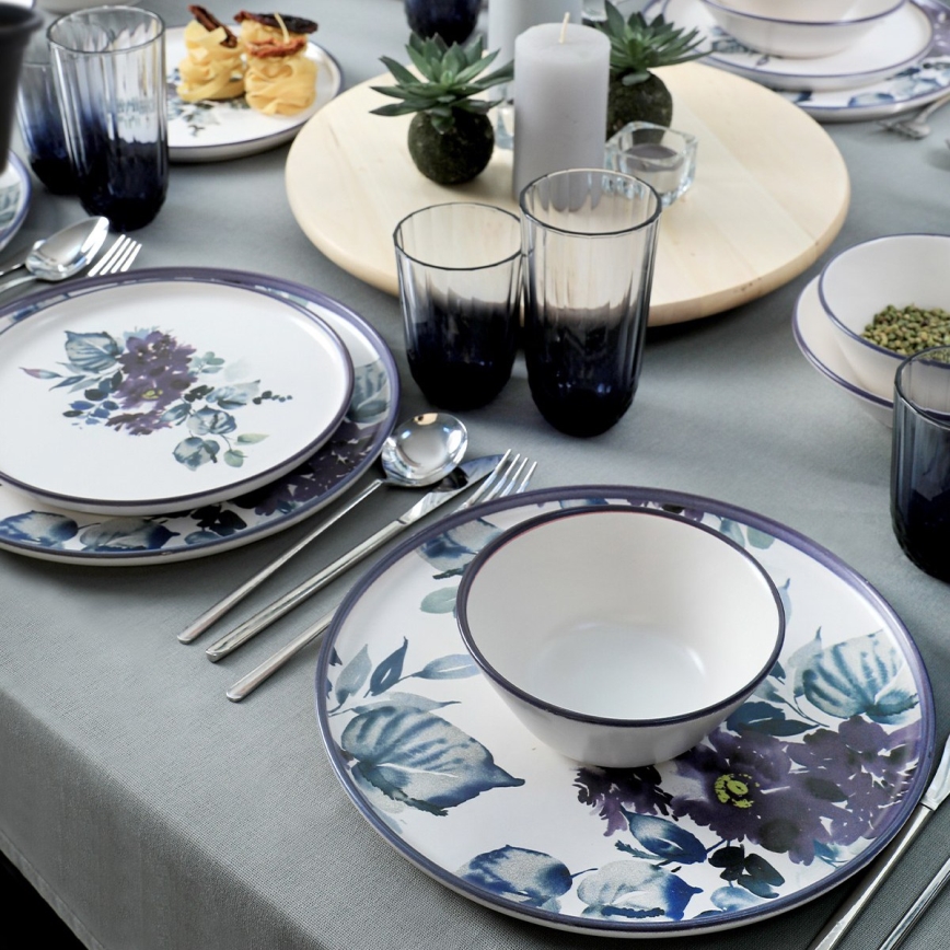 24-osaline valge/sinine keraamiline söögikomplekt